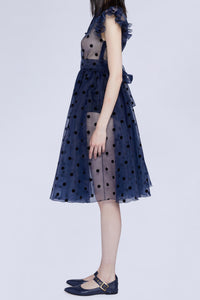 Robe babydoll en organza à pois et manches courtes - Blu & Nero