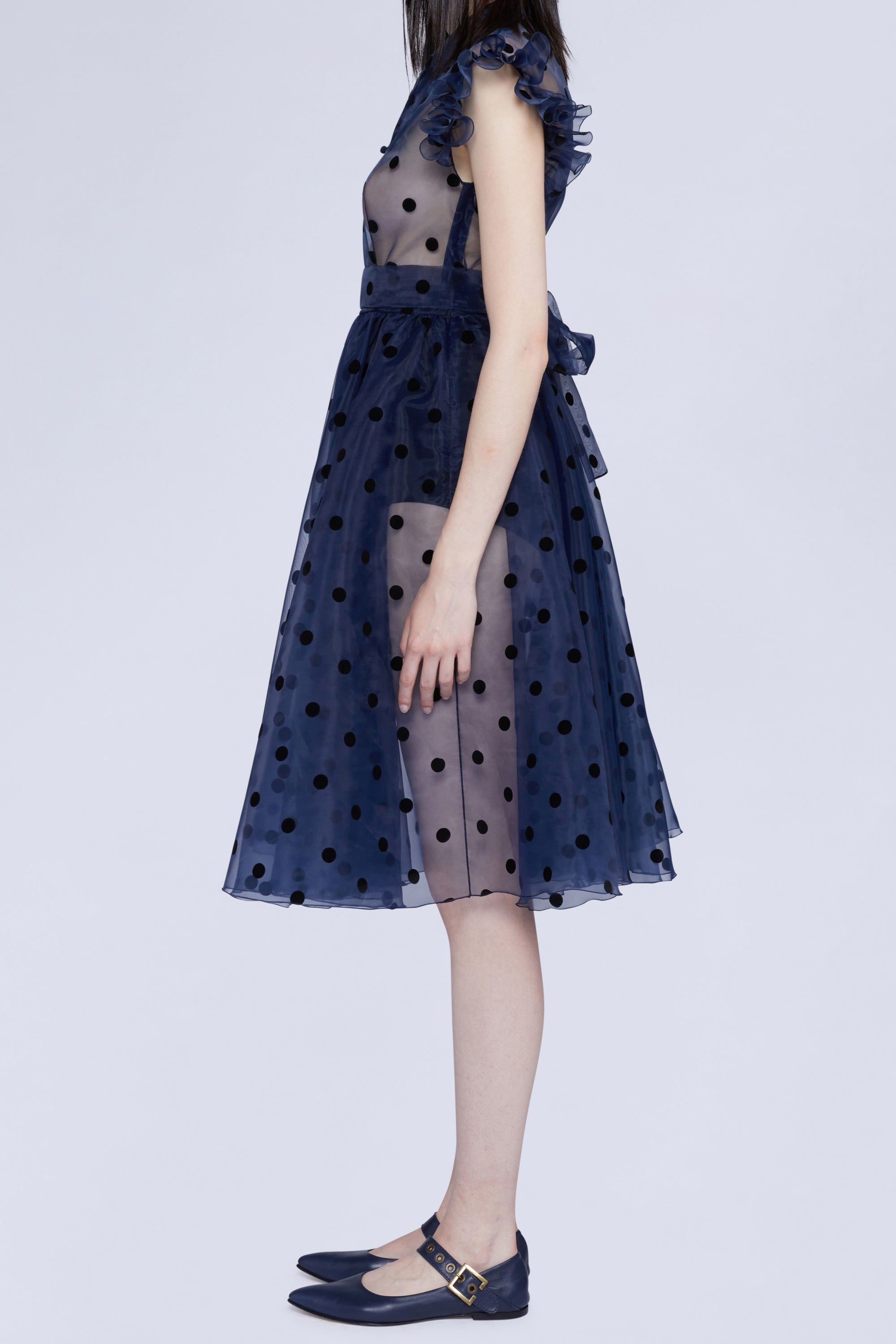 Robe babydoll en organza à pois et manches courtes - Blu & Nero