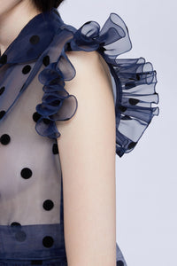 Robe babydoll en organza à pois et manches courtes - Blu & Nero