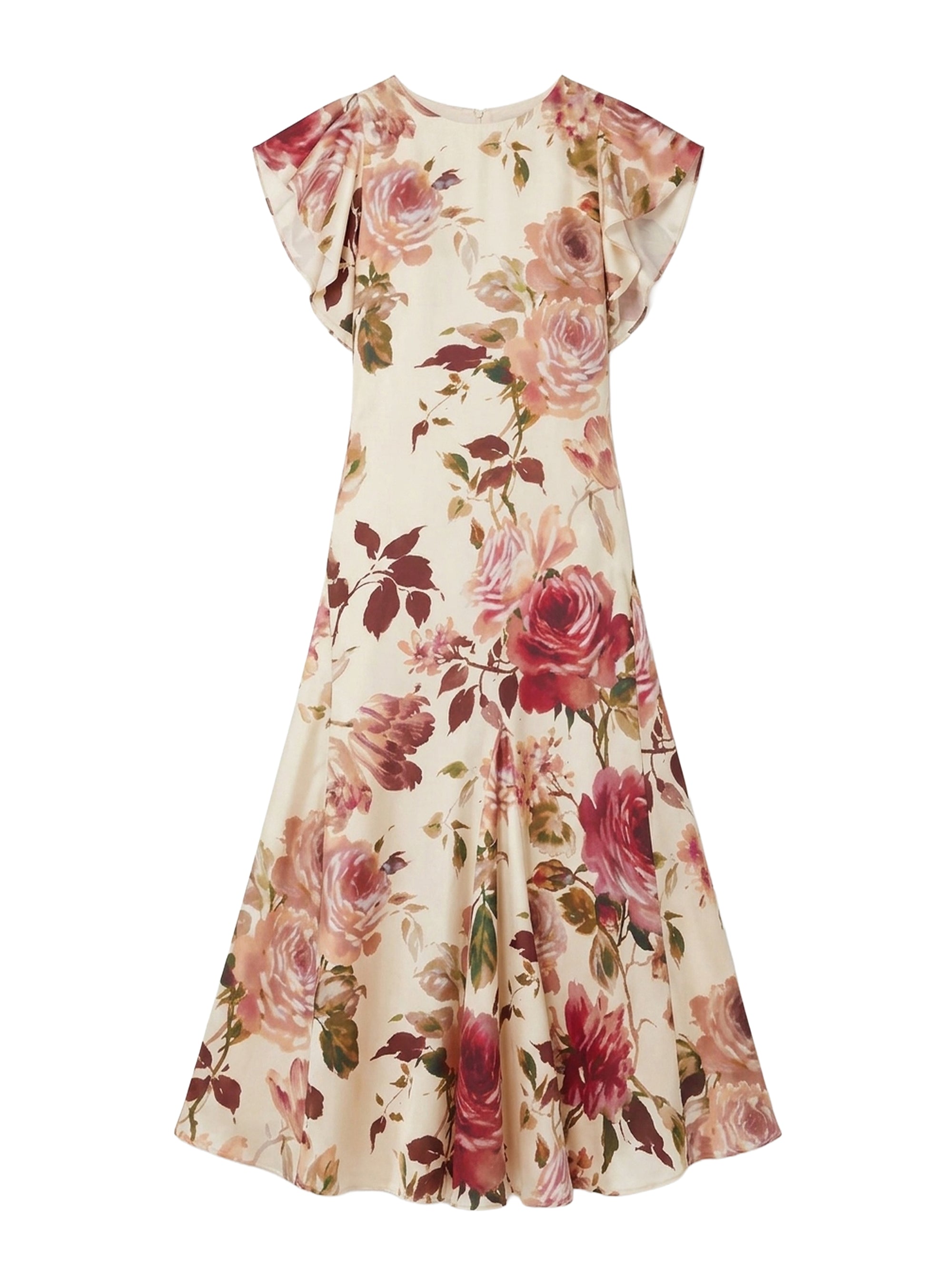 Robe midi imprimé roses en soie - Crema Fantasia Bordeaux
