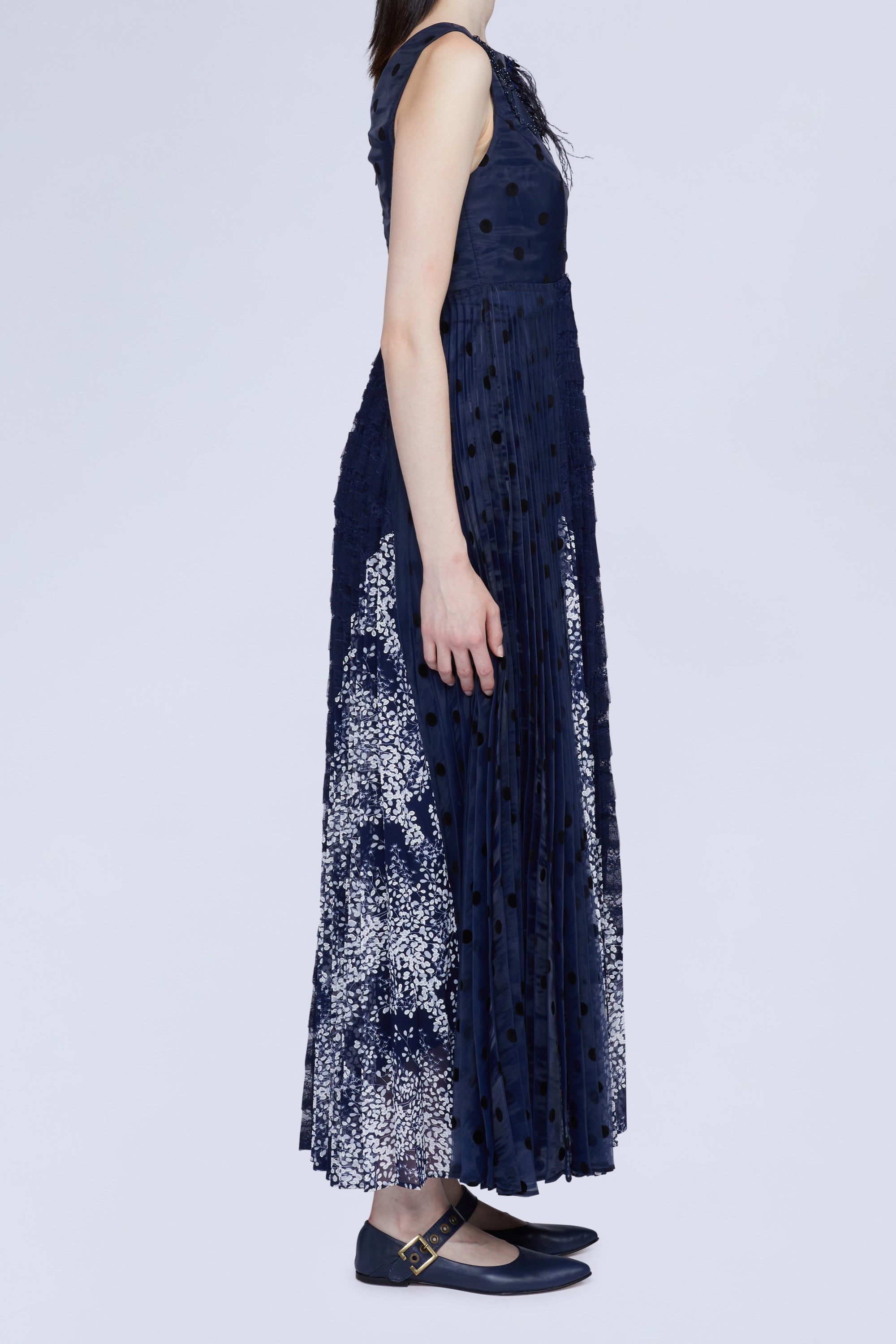 Robe midi en organza avec jupe plissée - Blu Fantasia