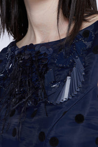 Robe midi en organza avec jupe plissée - Blu Fantasia