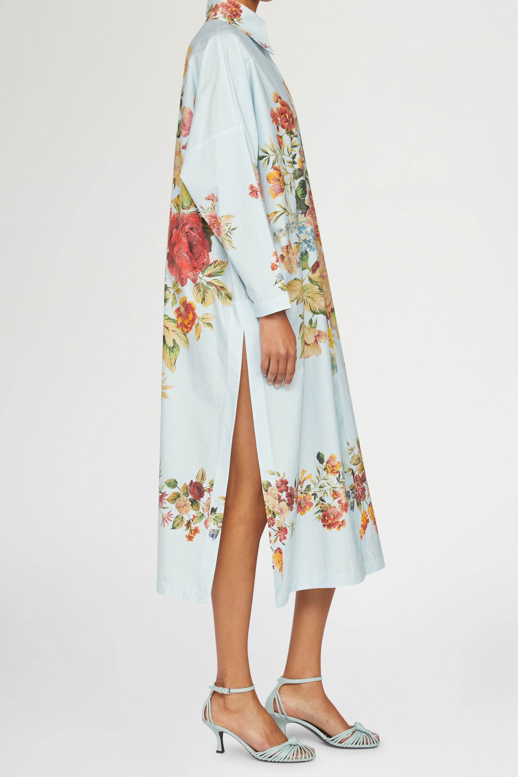 Robe chemise midi avec fente - Azzurro Fantasia Rosso