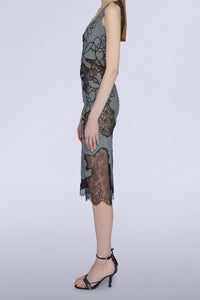 Robe intarsiée en lin - Nero Fantasia Bianco