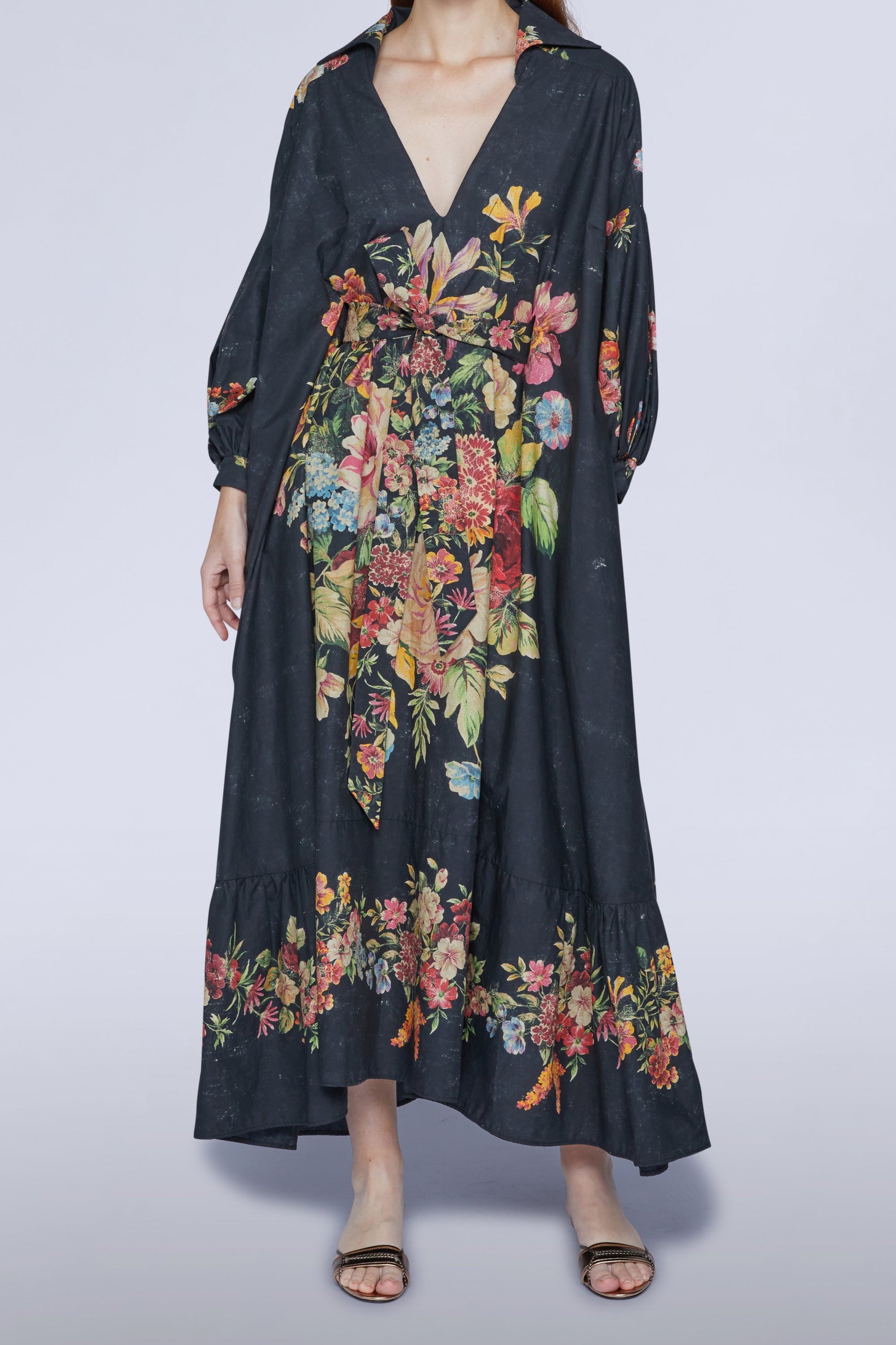 Robe florale ample - Nero Fantasia Rosso