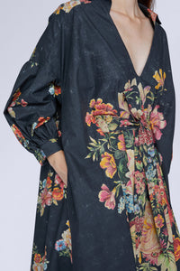 Robe florale ample - Nero Fantasia Rosso