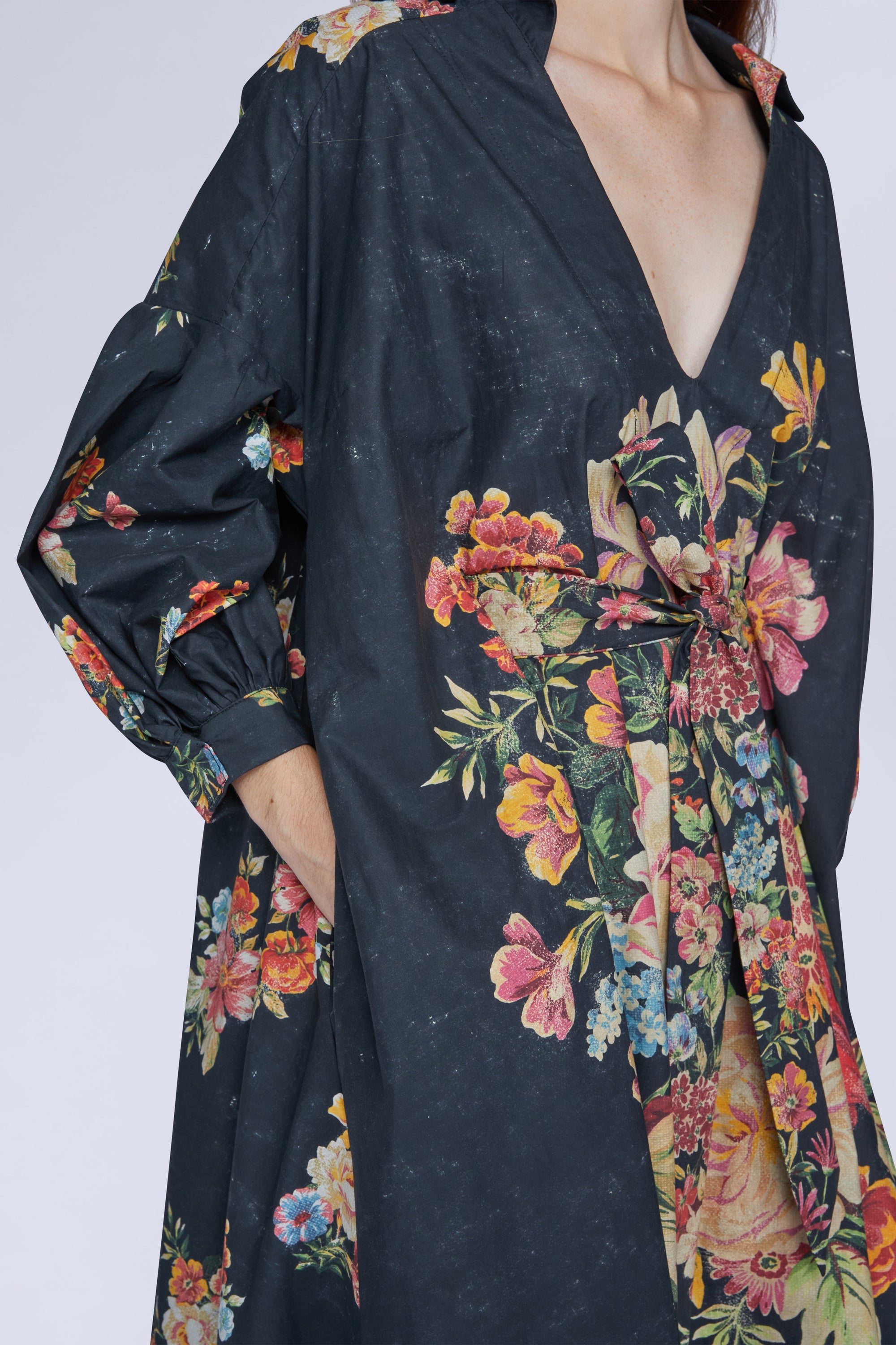 Robe florale ample - Nero Fantasia Rosso