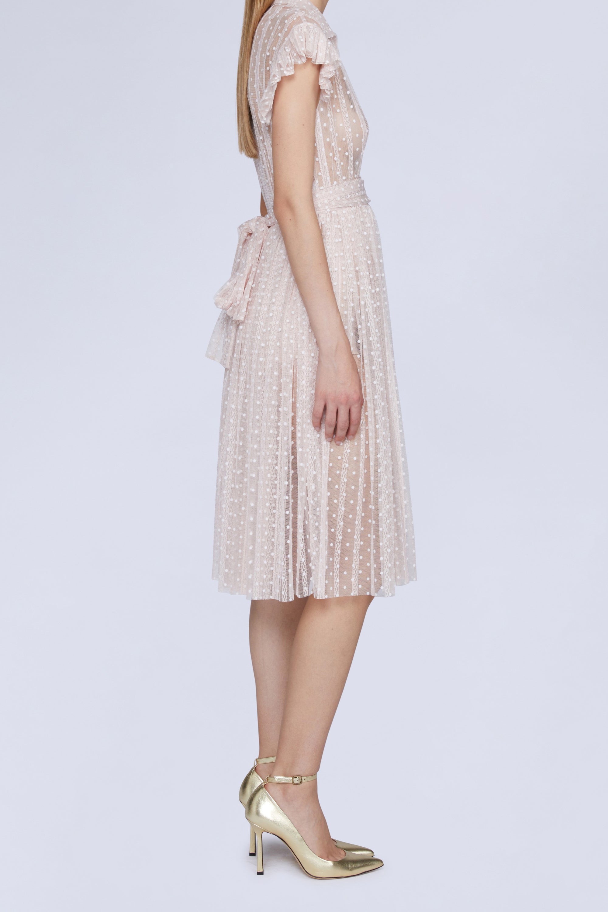 Robe midi avec ceinture à la taille à pois - Cipria & Bianco