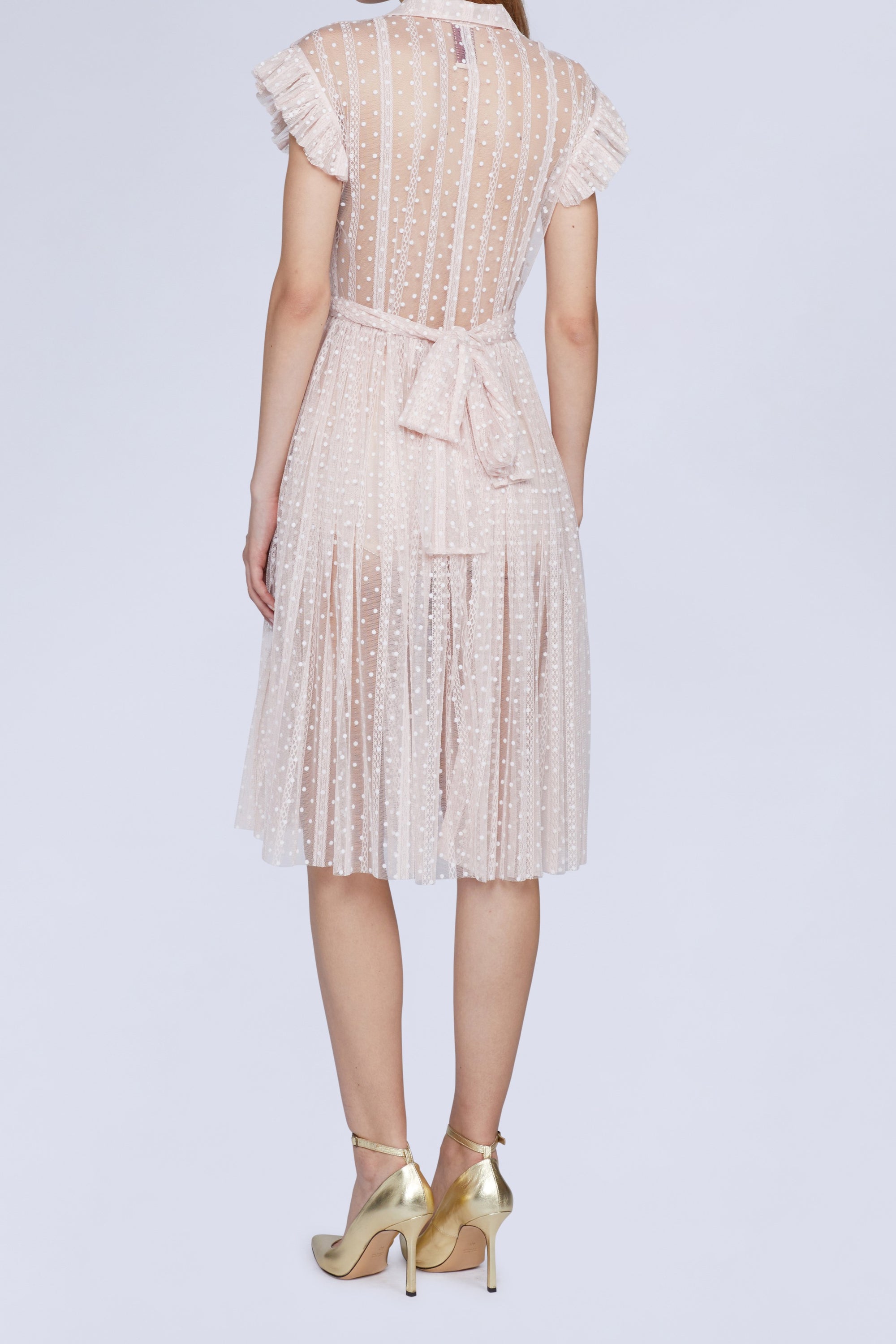 Robe midi avec ceinture à la taille à pois - Cipria & Bianco
