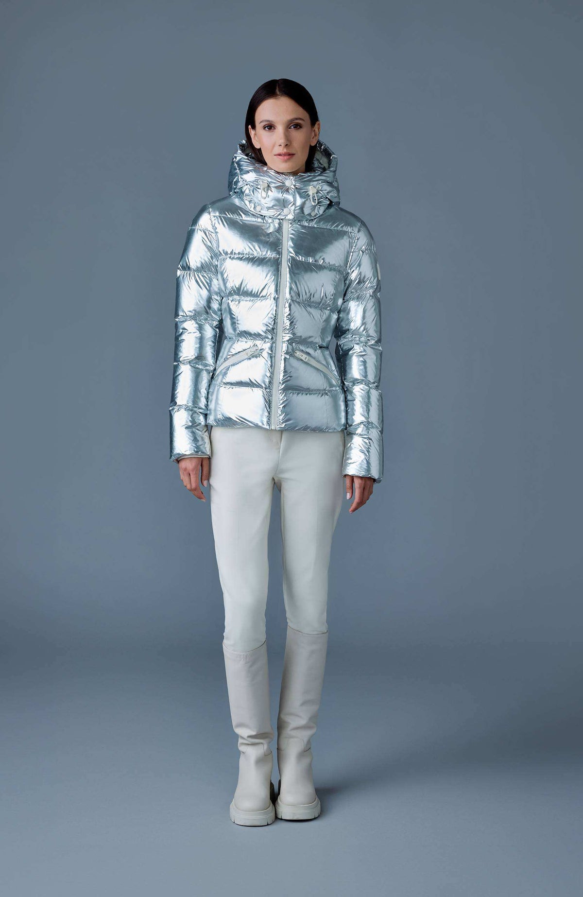 Silver Ladies Hooded Down Jacket