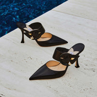 Magie 90 mules in leather - Black Intense