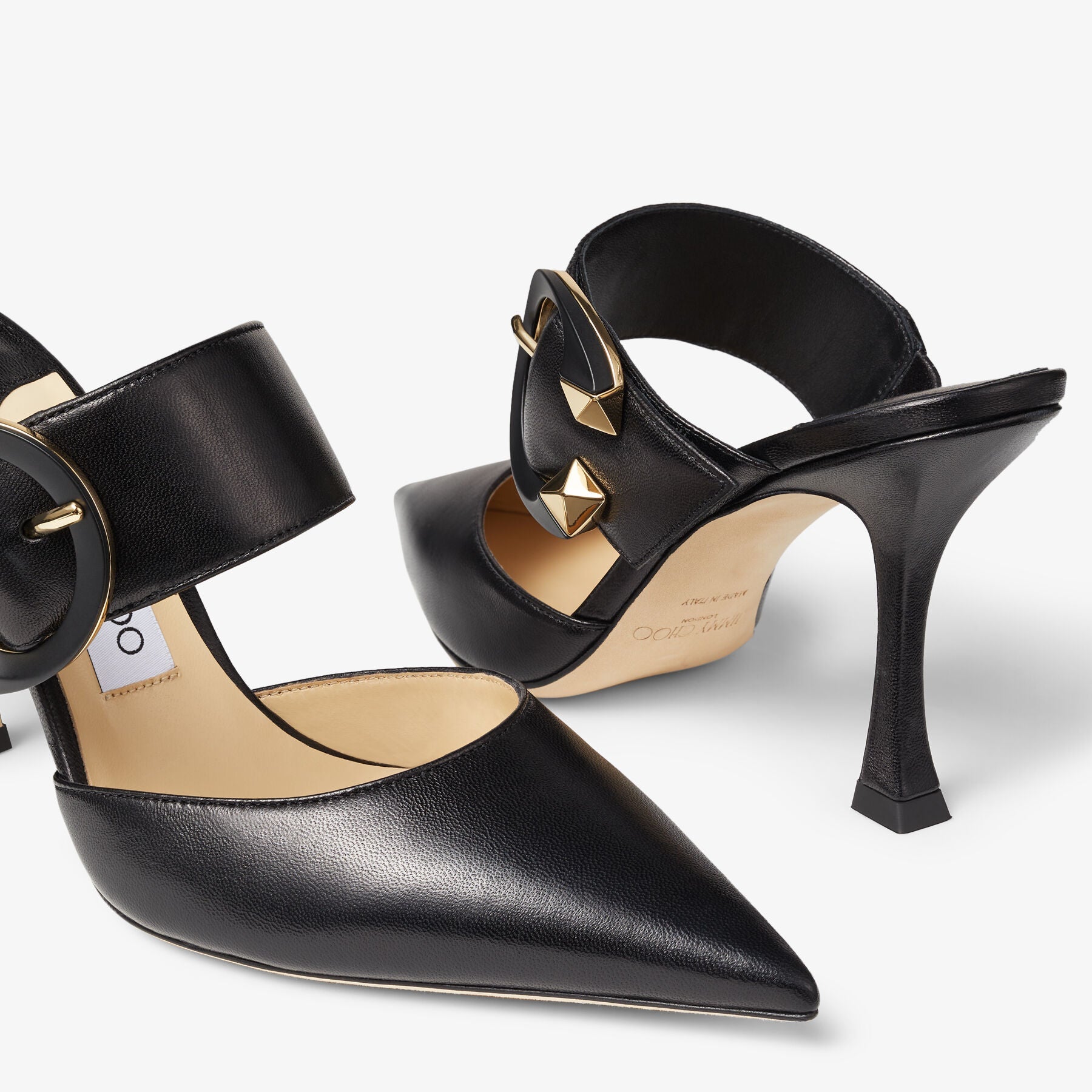 Magie 90 mules in leather - Black Intense