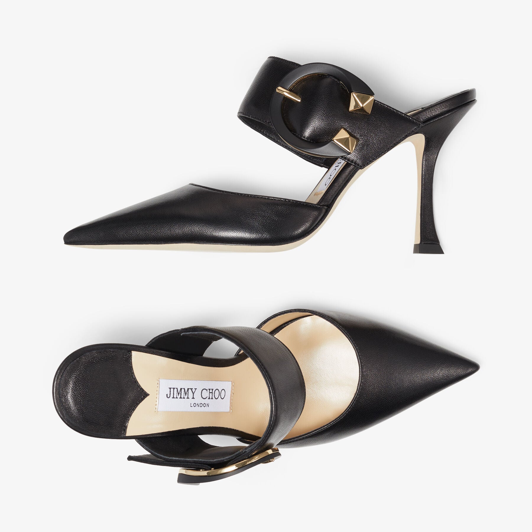 Magie 90 mules in leather - Black Intense