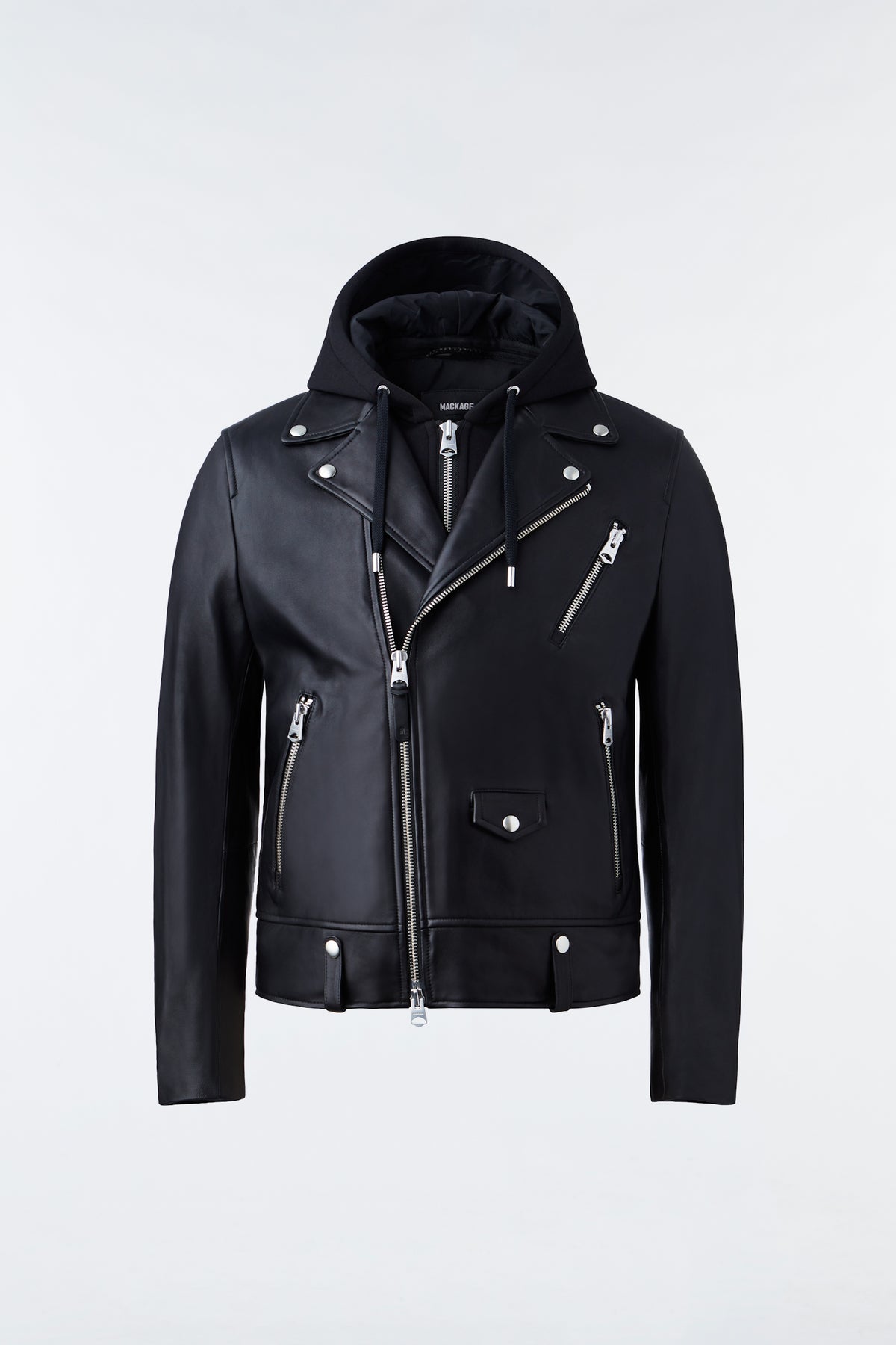 Black Men's Hooded Leather Jacket