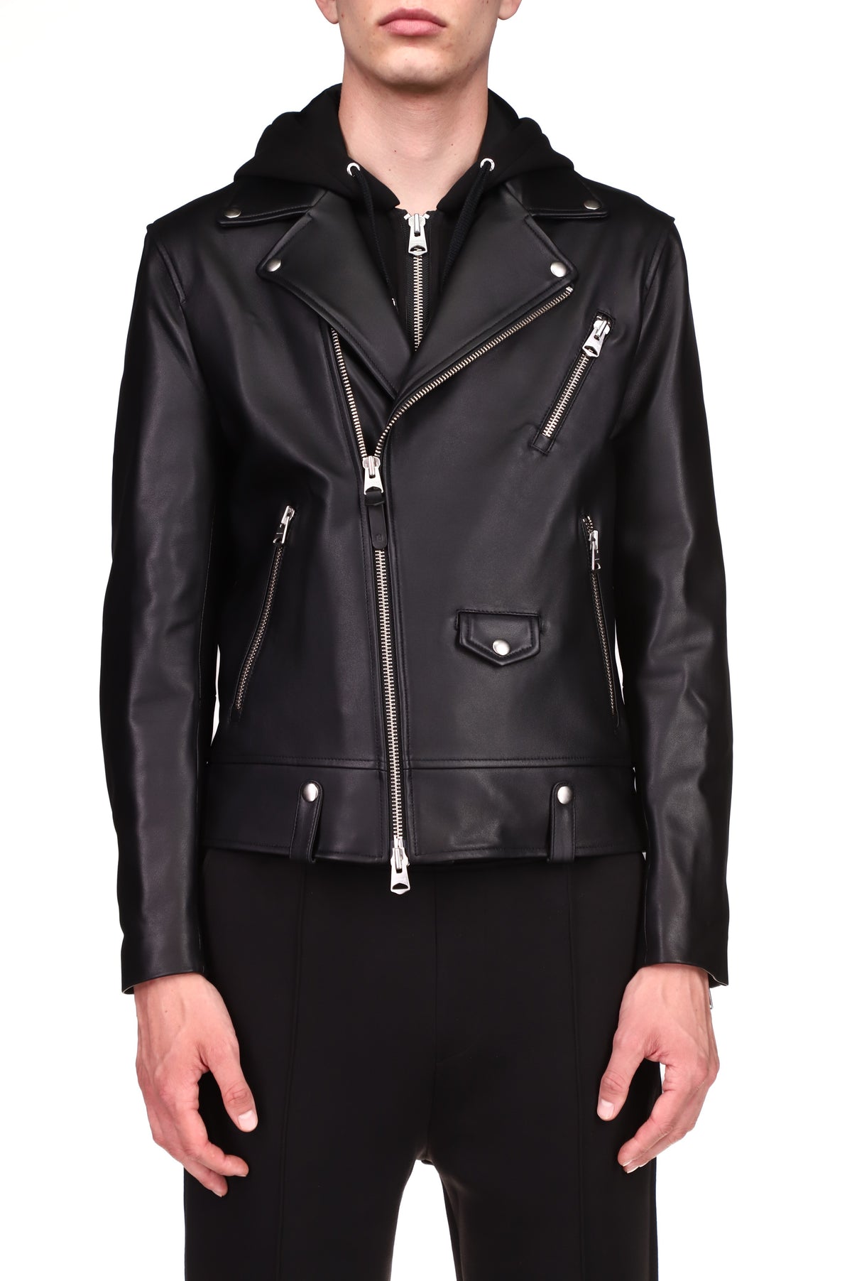 Black Men's Hooded Leather Jacket