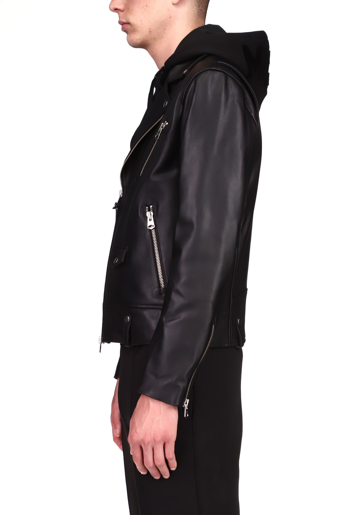 Black Men's Hooded Leather Jacket