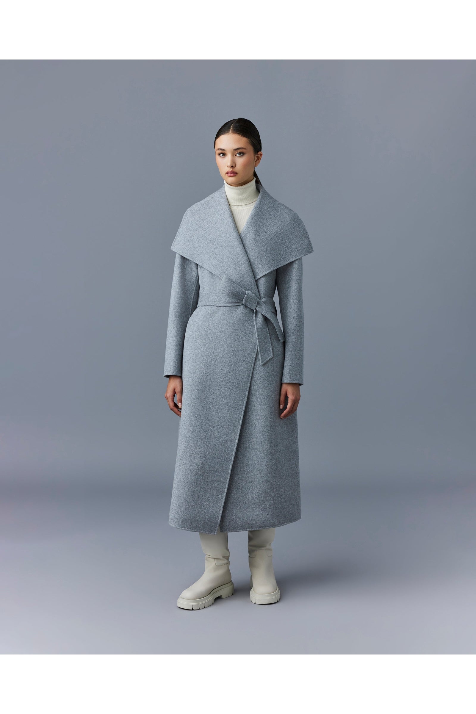 Mai long coat in wool - Grey Melange