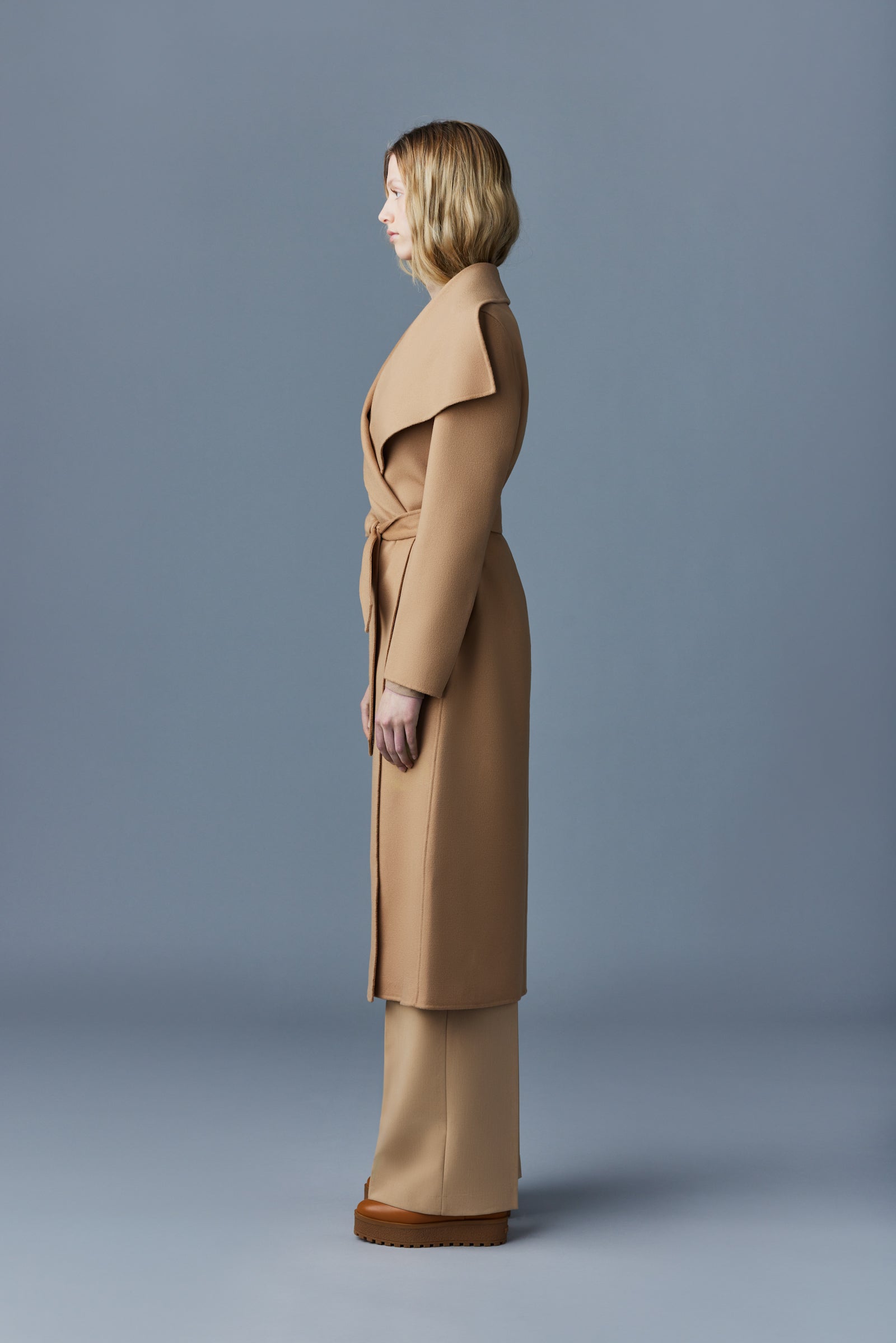 Manteau long Mai ceinturé en laine - Tan