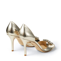 Maria 85 pumps in embossed metallic leather - Champagne & Crystal