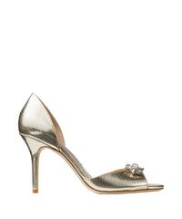 Maria 85 pumps in embossed metallic leather - Champagne & Crystal