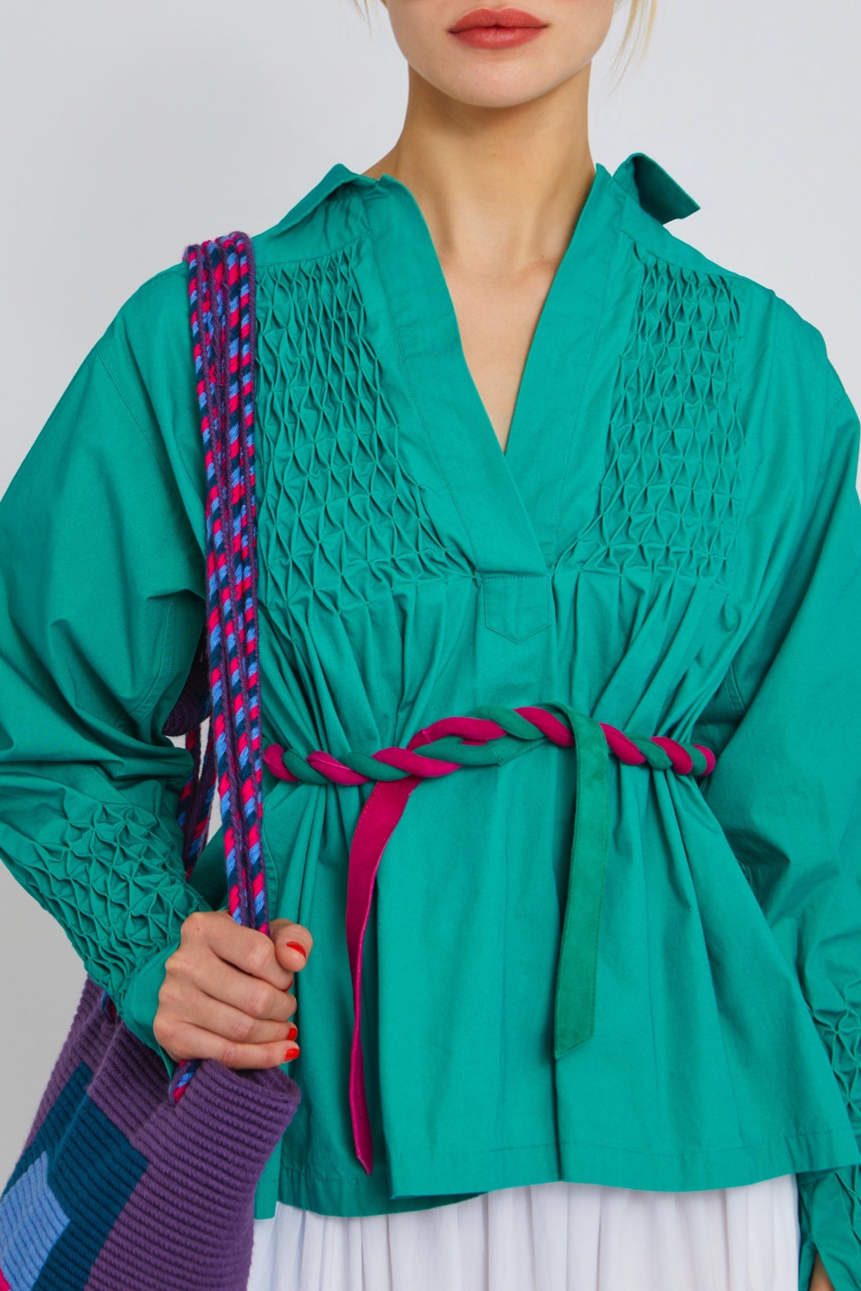 Blouse Mariel à col V - Turquoise