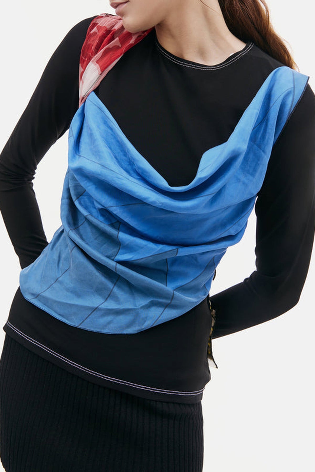 Top manches longues drapé en foulards Upcyclé - Multicolor