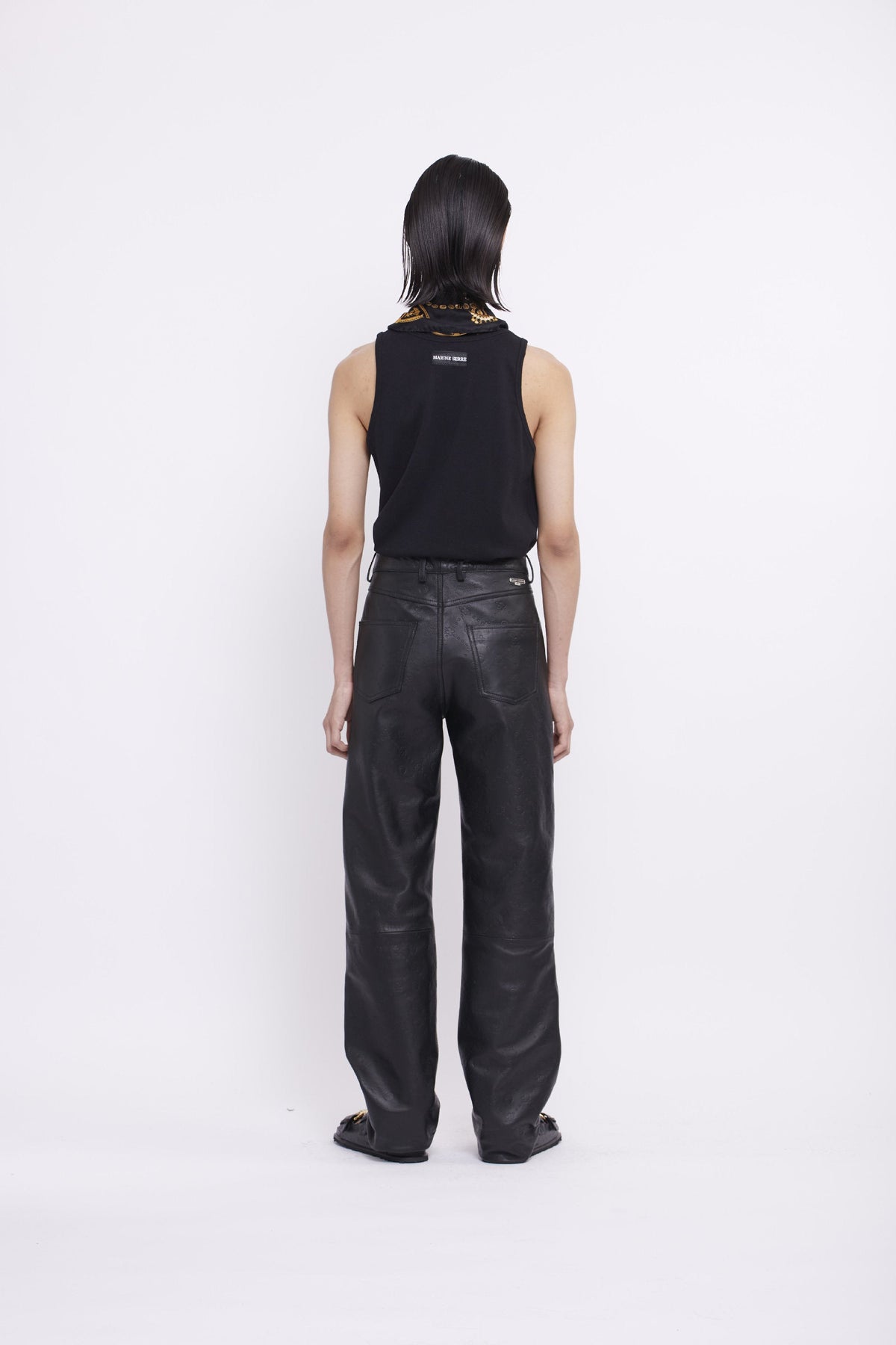 Pantalon ajusté en cuir deadstock embossé - Black