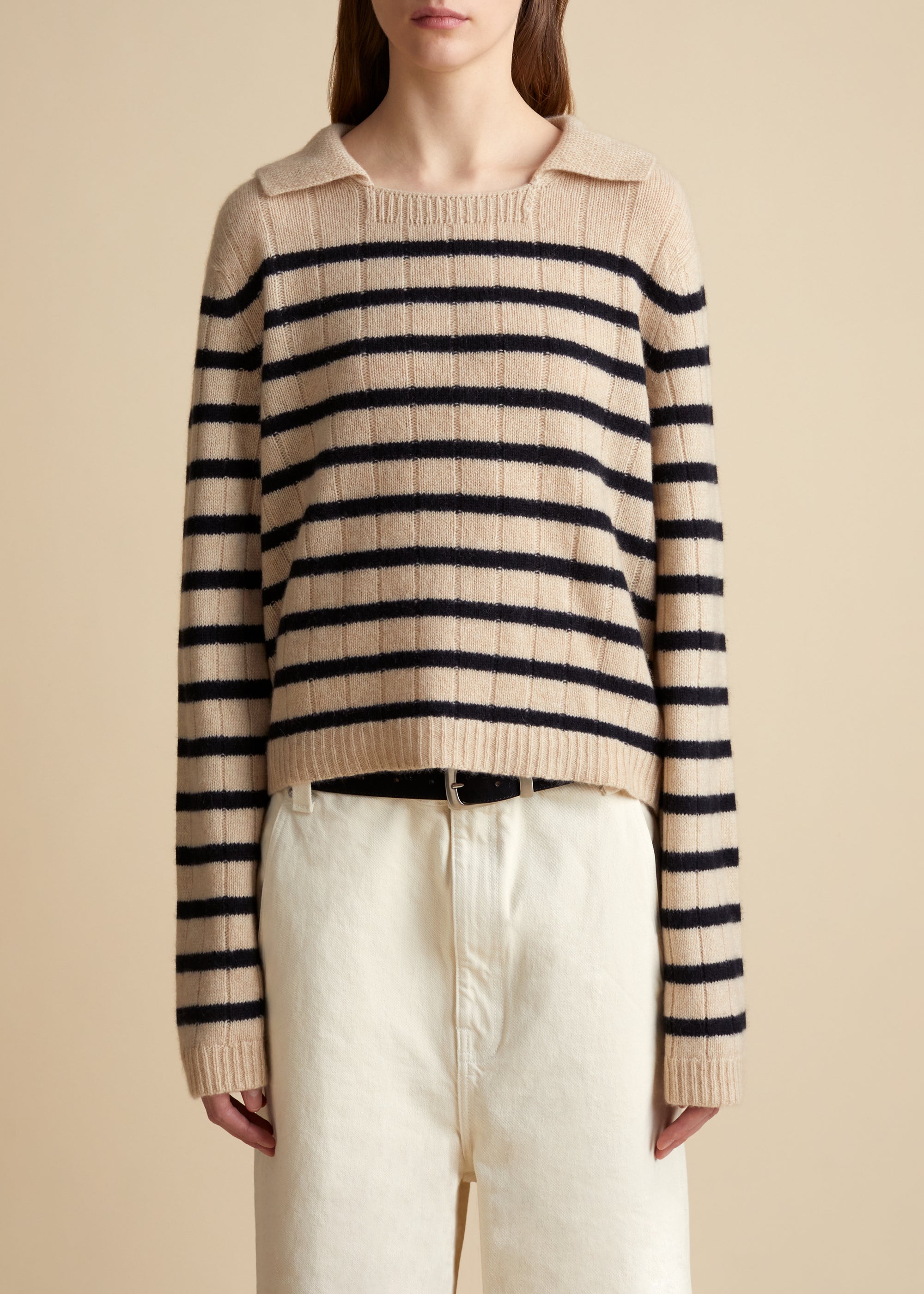 Mateo sweater in cashmere - Butter & Black Stripe