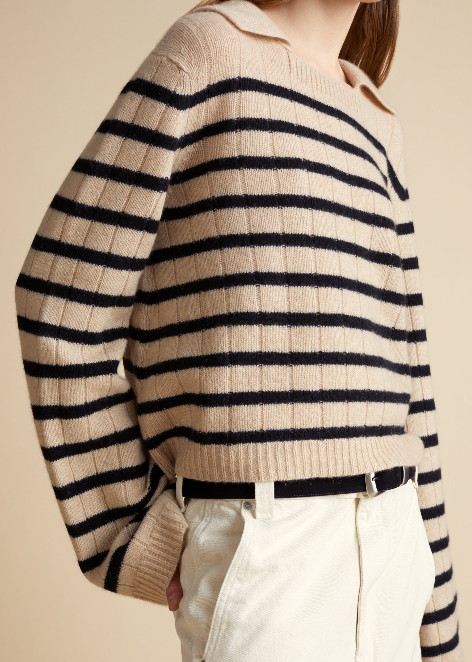 Mateo sweater in cashmere - Butter & Black Stripe