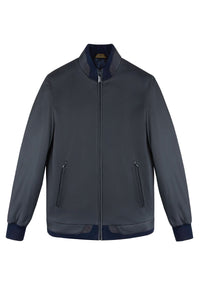 Bomber à empiècements texturés en cuir exotique - Marine