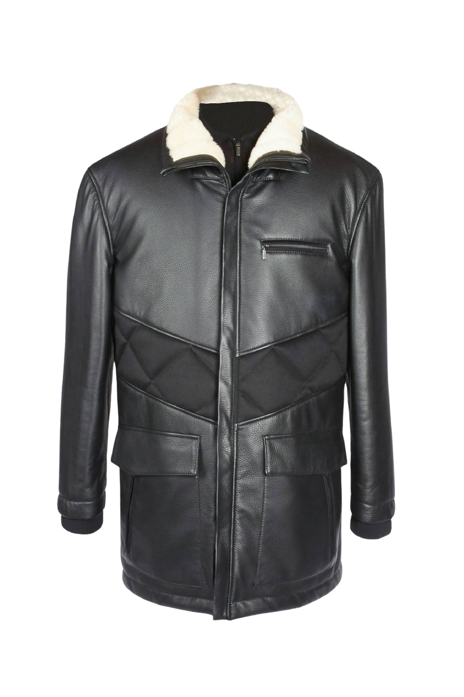 Parka à col fausse fourrure en cachemire - Noir & Blanc