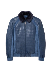 Bomber en cuir exotique - Bleu