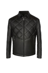 Blouson matelassé rembourré en cuir exotique - Noir