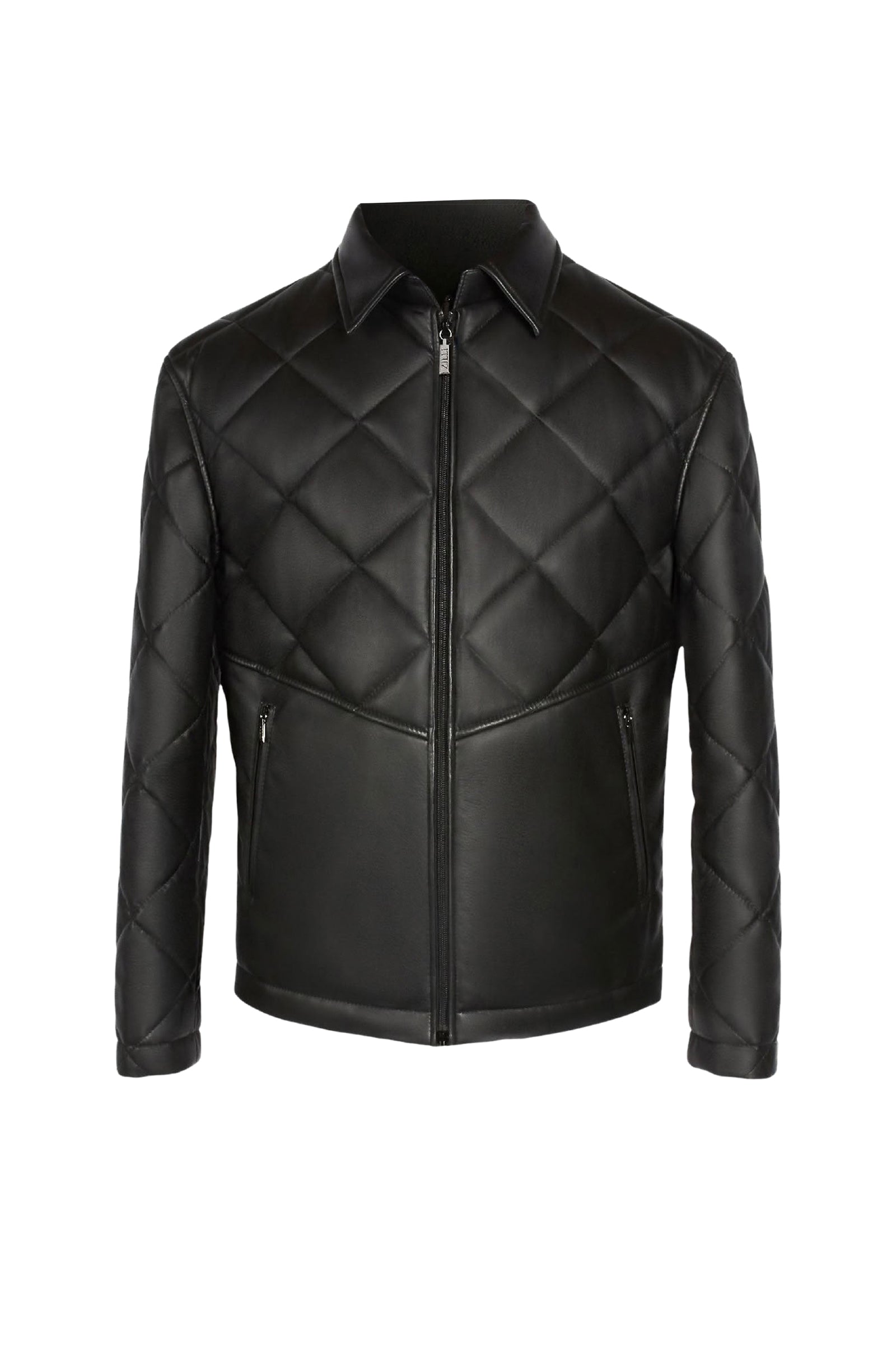 Blouson matelassé rembourré en cuir exotique - Noir