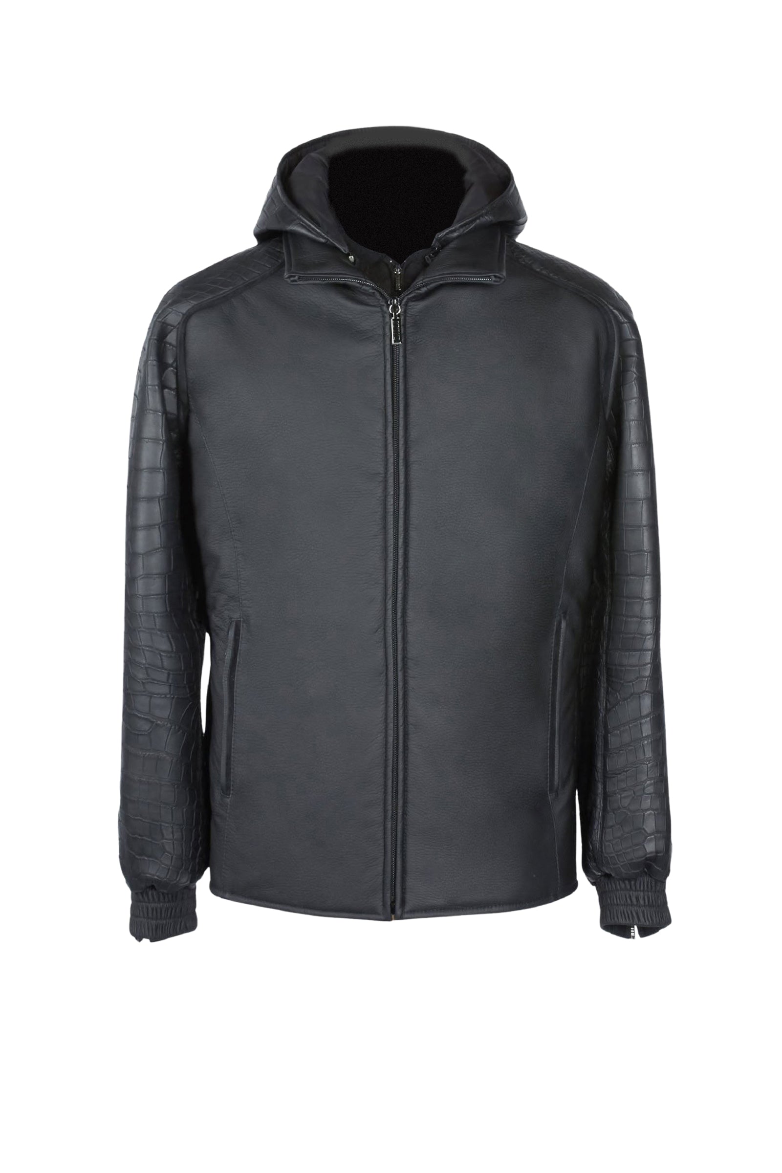 Blouson à empiècements en cuir exotique - Noir