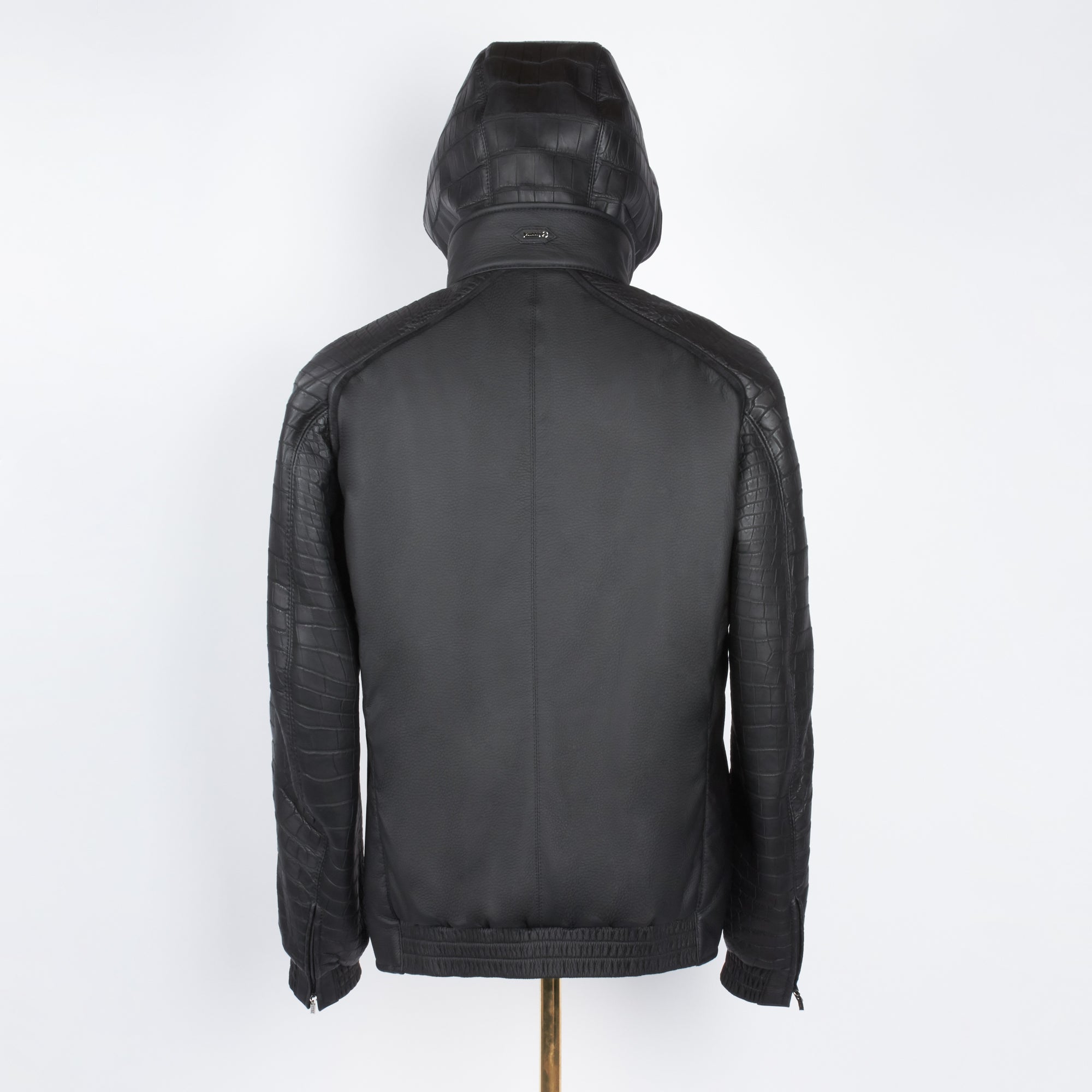 Blouson à empiècements en cuir exotique - Noir