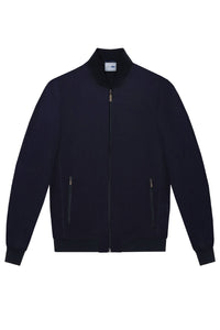 Blouson aviateur à col montant côtelé en soie - Bleu