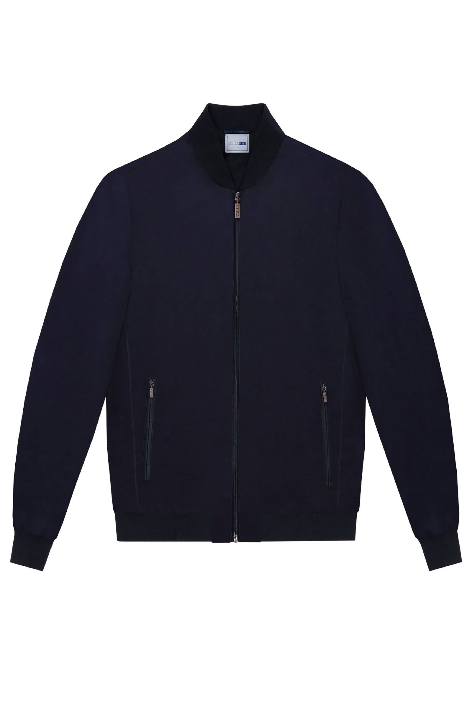 Blouson aviateur à col montant côtelé en soie - Bleu