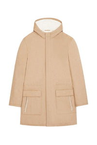 Parka à capuche matelassée en cachemire - Camel & Blanc