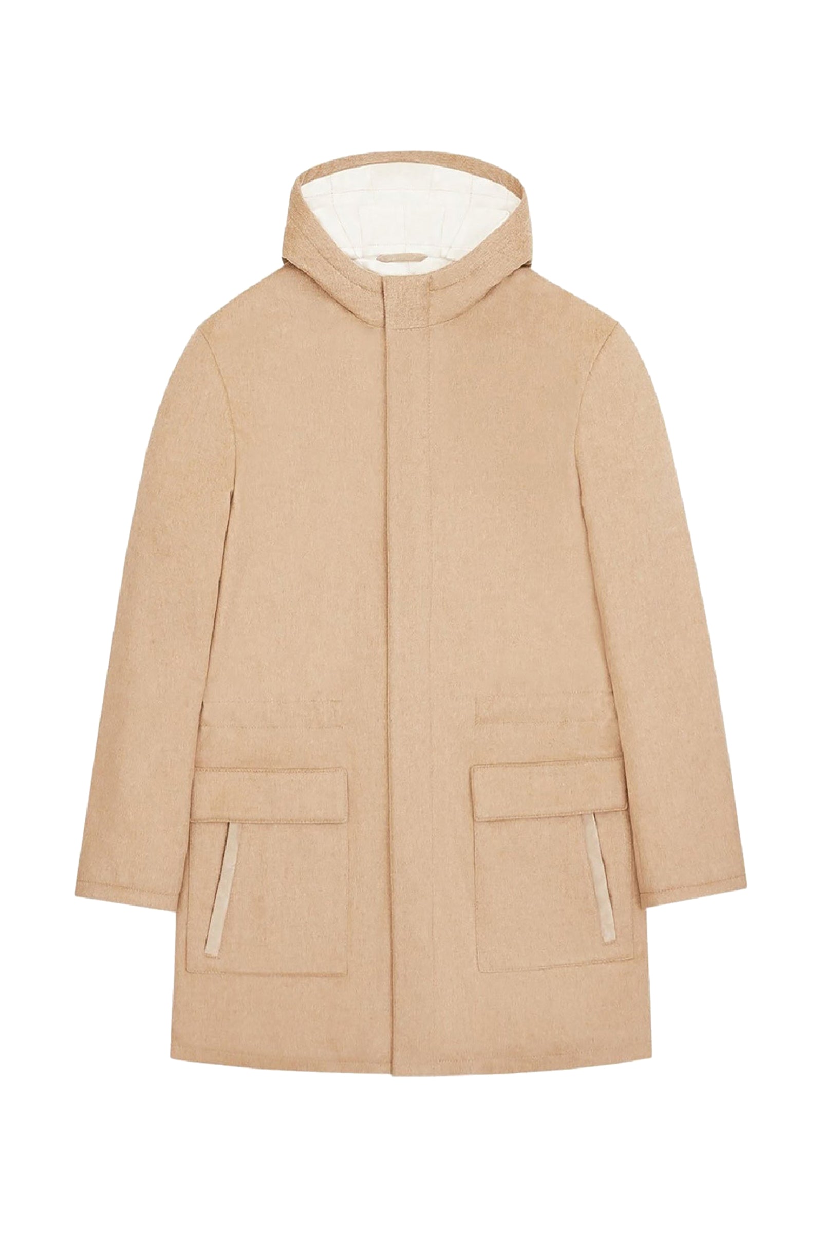 Parka à capuche matelassée en cachemire - Camel & Blanc