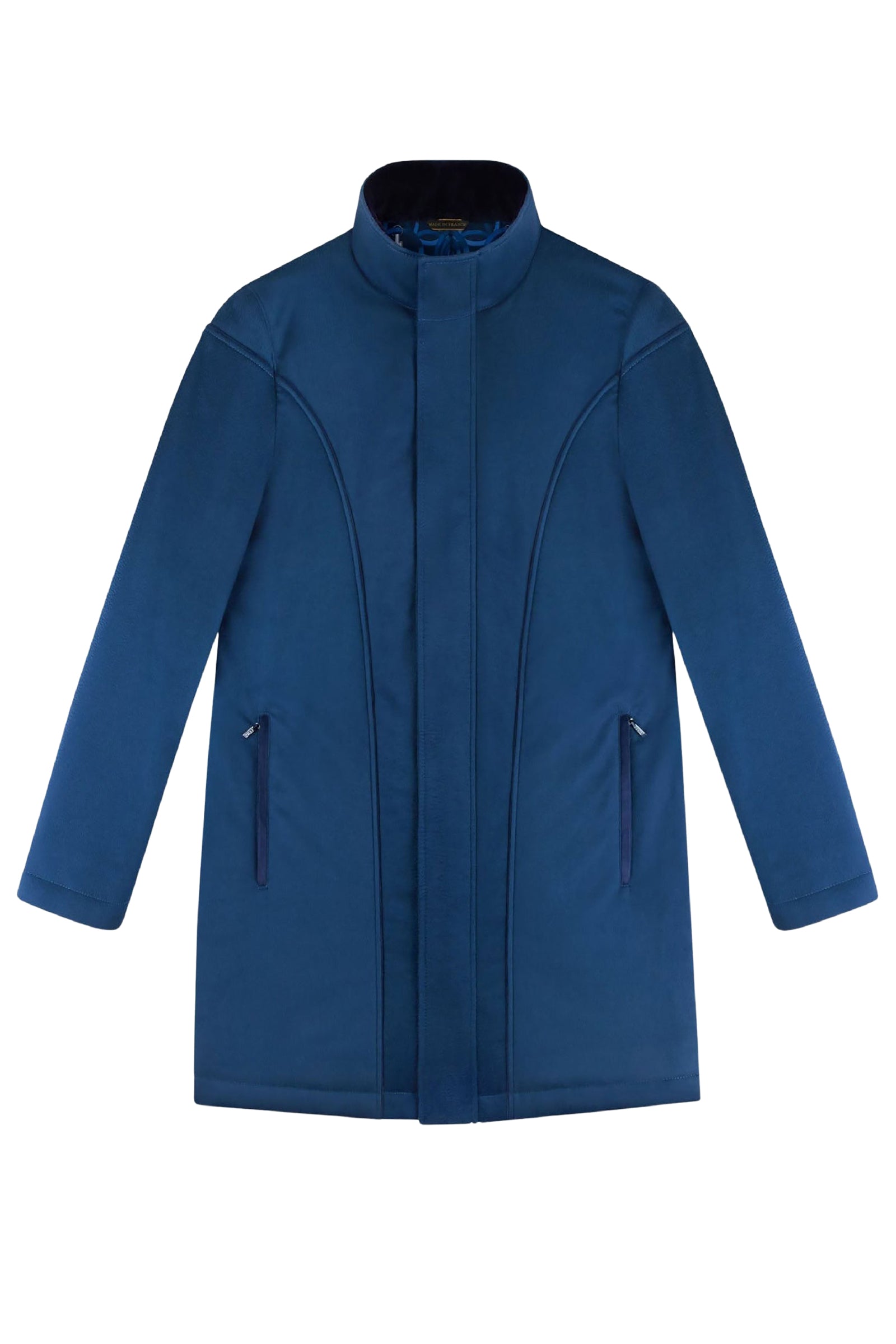 Manteau mi-long à col imprimé en cachemire - Bleu