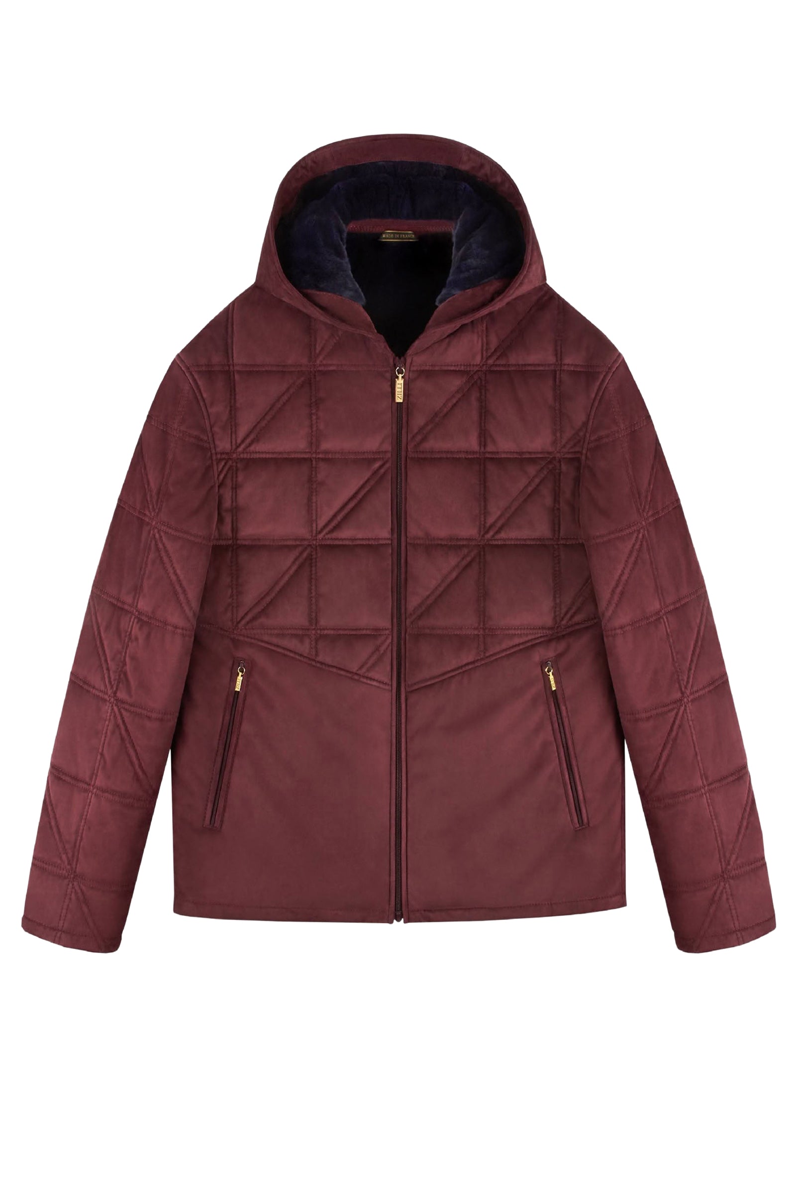 Blouson matelassé à motif géométrique en cuir - Bordeaux