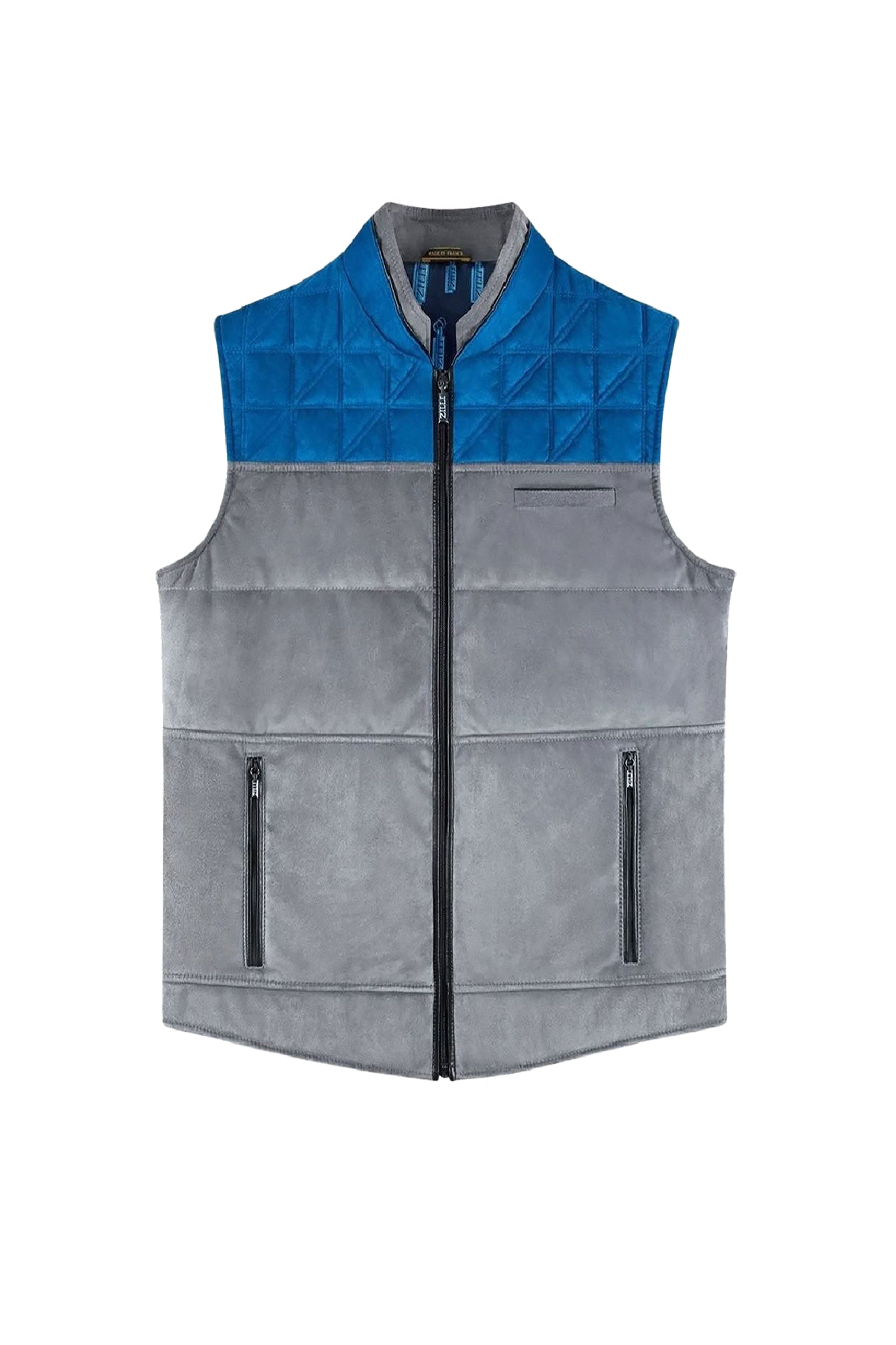 Gilet matelassé à motif en soie - Gris & Bleu