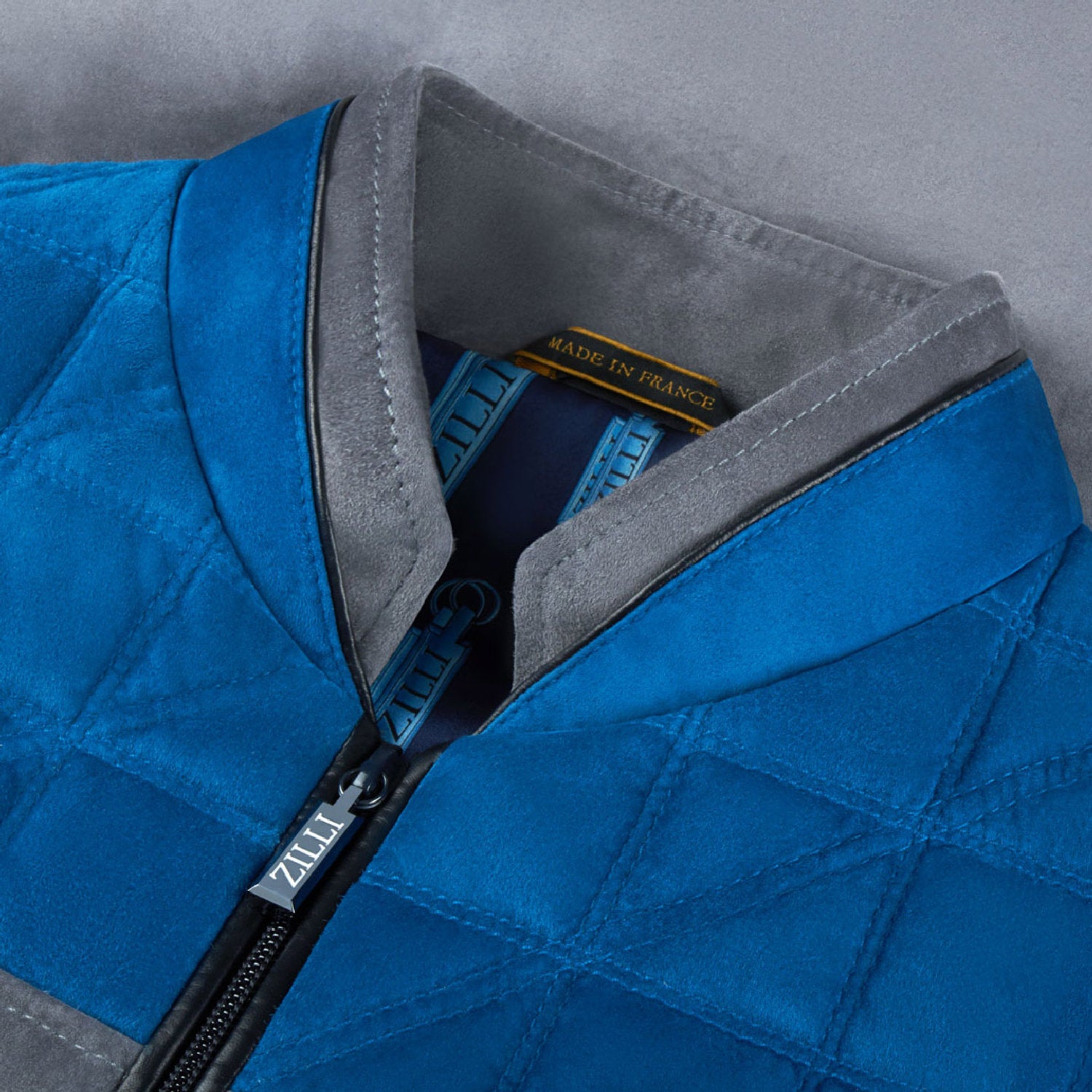 Gilet matelassé à motif en soie - Gris & Bleu