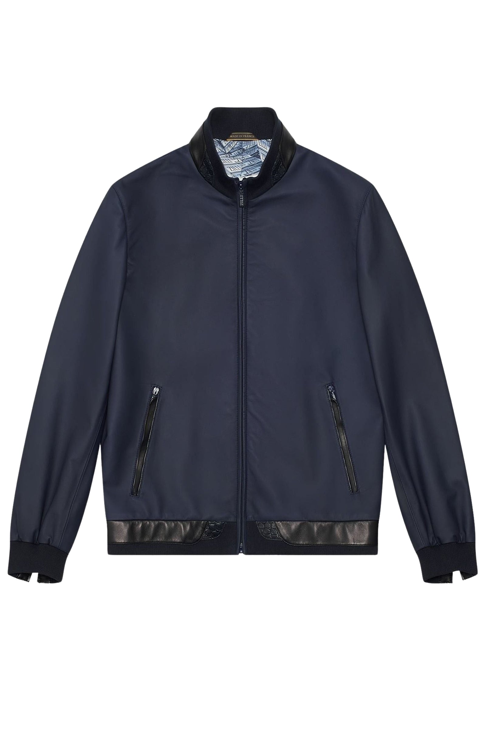 Bomber à boucles en cuir - Bleu & Noir