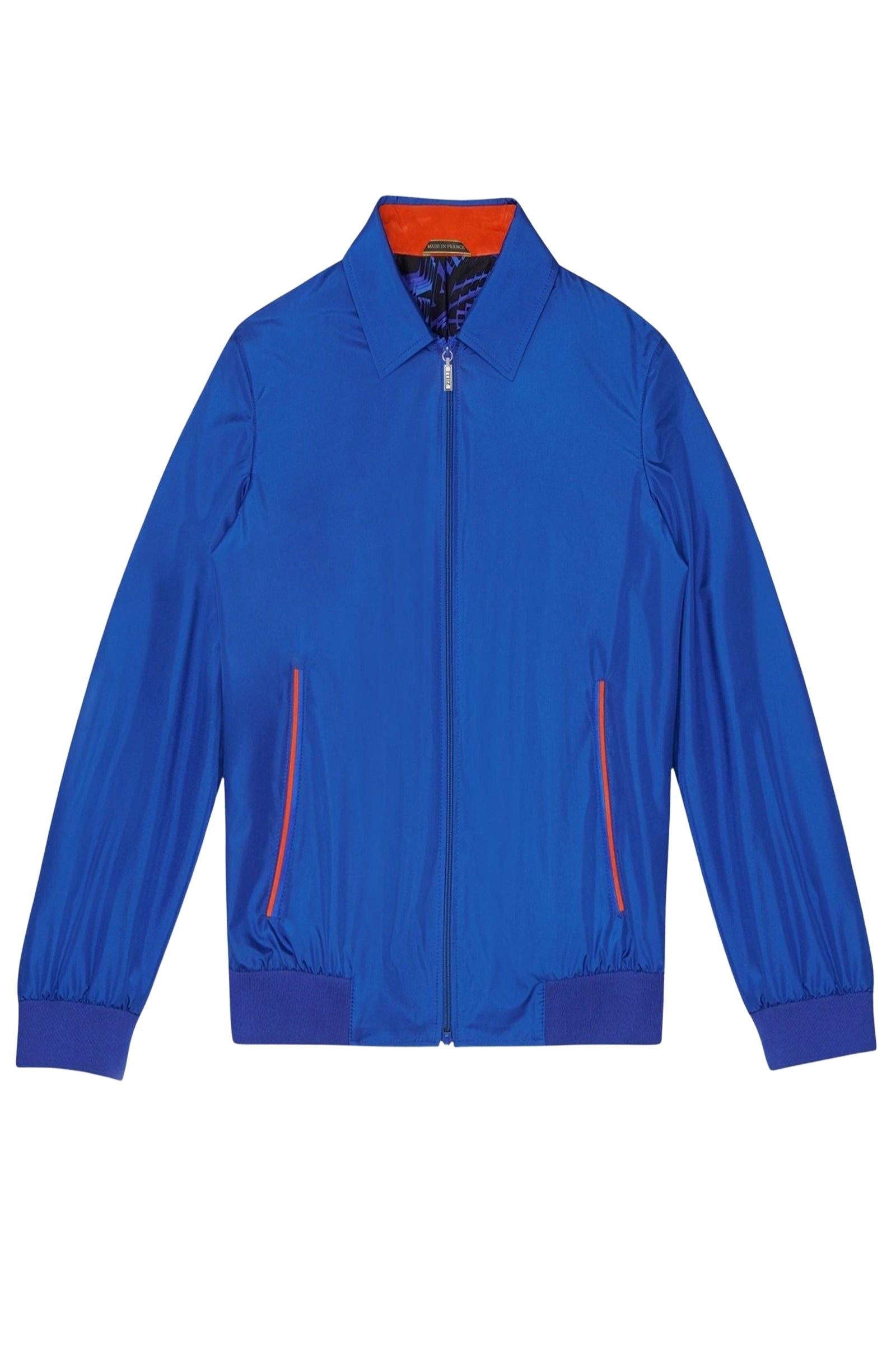 Blouson à liserés en soie - Bleu & Orange