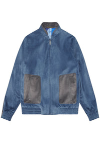 Bomber à col montant en daim - Bleu & Gris