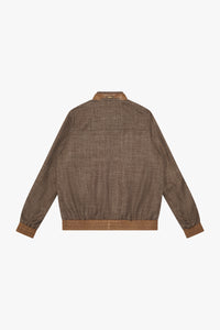 Bomber à poches bi-matière en cuir - Marron & Camel