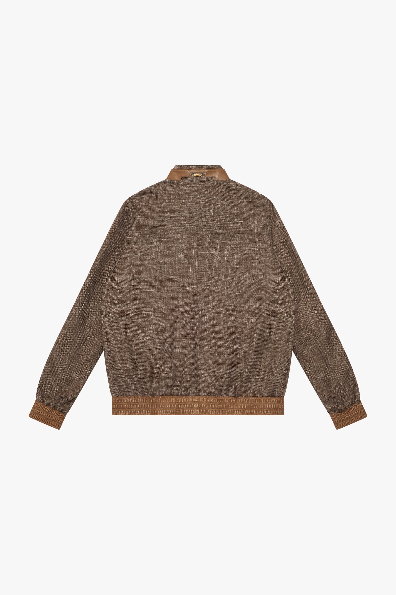 Bomber à poches bi-matière en cuir - Marron & Camel