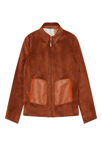 Blouson à poches angulaires en daim - Marron & Orange